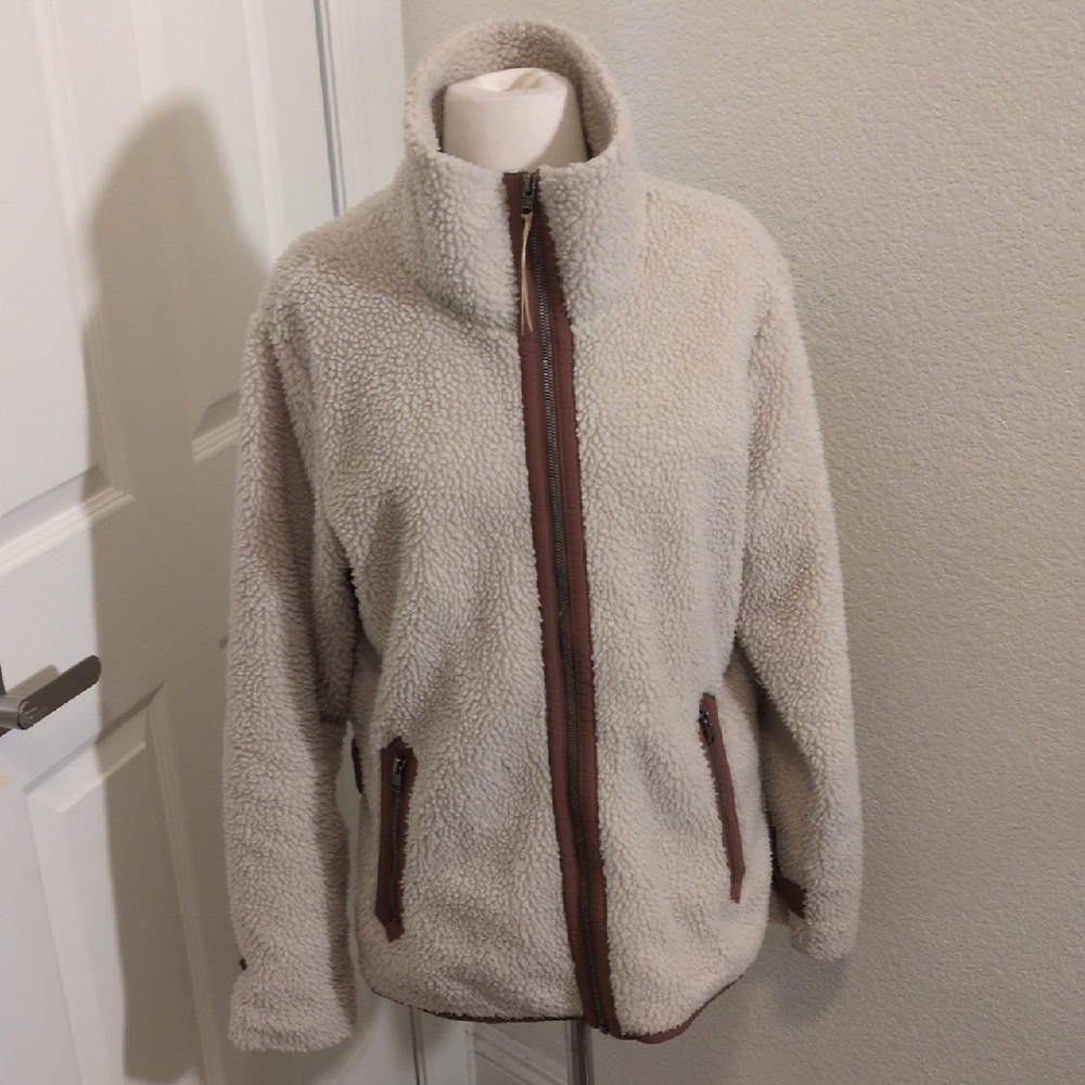✅ Patagonia Woman Divided Sky Jacket Tan Brown Large Teddy Sherpa Cabincore Cozy